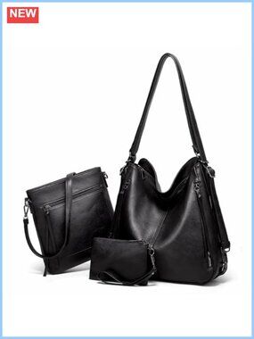 PU Leather 3PCS Hobo Crossbody Bag Set Convertible Backpack Purse